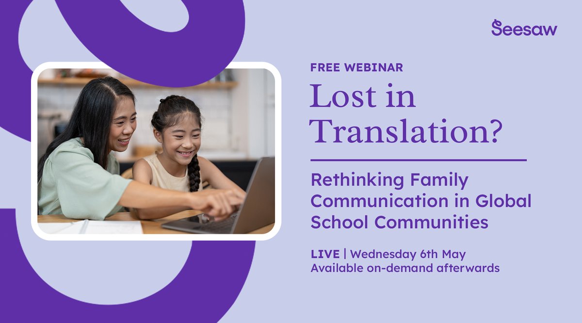 Seesaw's tweet image. Are all families truly able to engage with your school communication?

Join us for: Rethinking Family Communication in Global School Communities 🌍

🗓 May 6
🕛 12 PM (BST)

Register to attend live or get the recording 👇
bit.ly/3Qqxevu

#Seesaw #EdTech