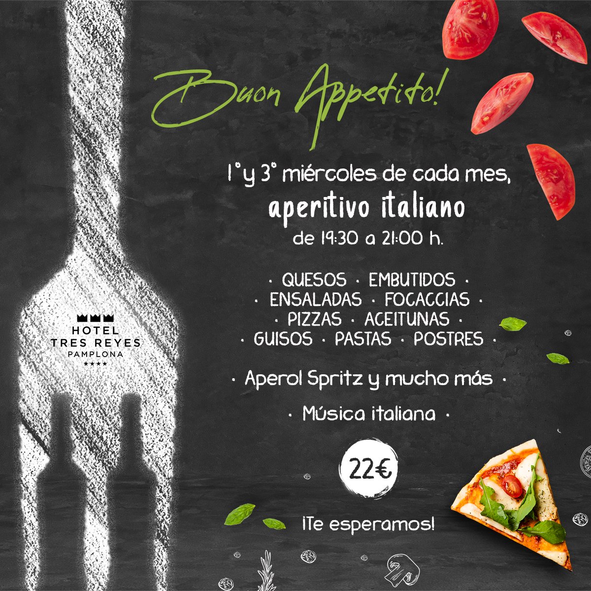 TresReyes_Htls's tweet photo. La vita è bella! 🍝✨ Nuestro Aperitivo Italiano vuelve un miércoles más a #HotelTresReyes #Pamplona y queremos que vengas a disfrutarlo. ¡Te esperamos mañana de 19:30 a 21h! 😉

https://t.co/jLjojg3v82
#TresReyesHoteles #Navarra #SomosTuHotel https://t.co/N83YKkRJVk