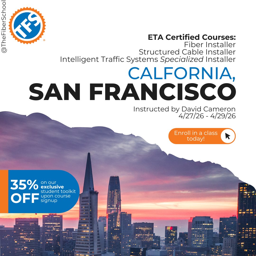 IThe Fiber School is in San Francisco, with David Cameron who is conducting a 3-day course that starts off with our CFI course on day 1, followed by our SCI course on day 2, and a 3rd day for a Specialized Certification Course in Intelligent Traffic Systems Installation.