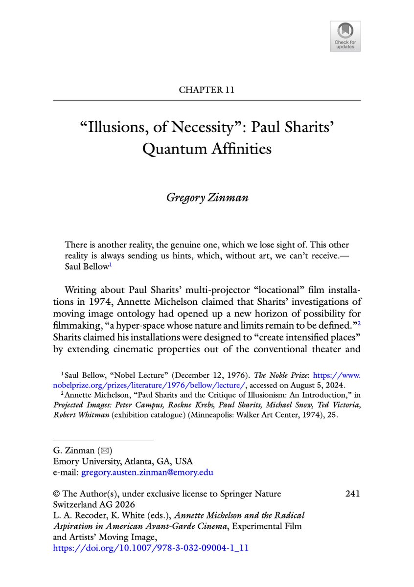 gregzinman's tweet photo. Thrilled to see the pub of this wonderful book, feat. my new essay “Illusions, of Necessity”: Paul Sharits’ Quantum Affinities," in which I offer one of the first attempts to apply quantum theory to the study of experimental film via A. Michelson's writing + the works of Sharits. https://t.co/29ftiJ8ckc