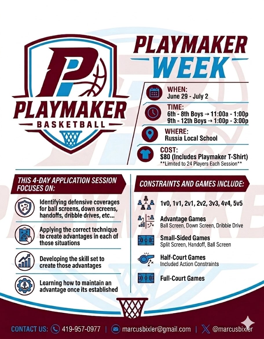 marcusbixler's tweet photo. New look, New Opportunities, Same Great Basketball Training. 

Take advantage of the weekly training offerings and put it all together with the first ever 4-day Playmaker Week! https://t.co/4L0CZx9OiU