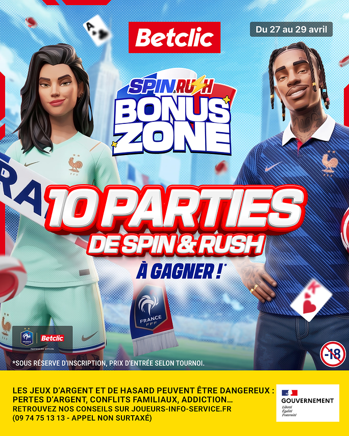 ET SI LA BONUS ZONE T’EMMENAIT VOIR LES BLEUS ? 🇫🇷😏

On fait gagner 10 parties de Spin &amp; Rush pour te laisser tenter ta chance 😎

🍀 RT + ton pseudo Betclic en commentaire (tu peux participer autant de fois que tu veux)