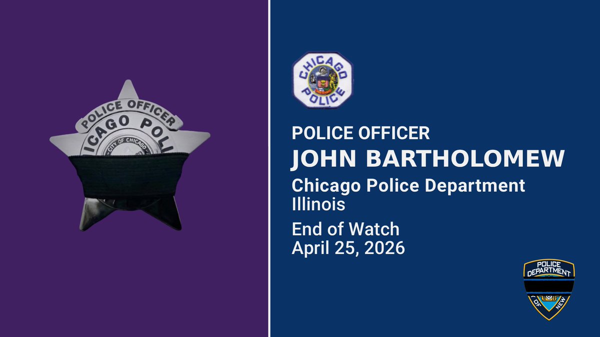 NYPDnews's tweet photo. The NYPD joins @Chicago_Police  in mourning Police Officer John Bartholomew, who was shot and killed in the line of duty on Saturday. Our thoughts go out to those who knew and worked with him. https://t.co/8aQ8Ccm7ZB