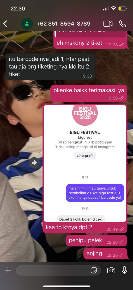 chanilvr03's tweet photo. HATI HATI PENIPU ATAS NAMA muhammad fahmi!!!! UNTUK YG BELI TIKET #bigufest gue abis ditipu 200rebu sialannn #zonauang #konser #festival #penipu https://t.co/CgW0gyWr5b