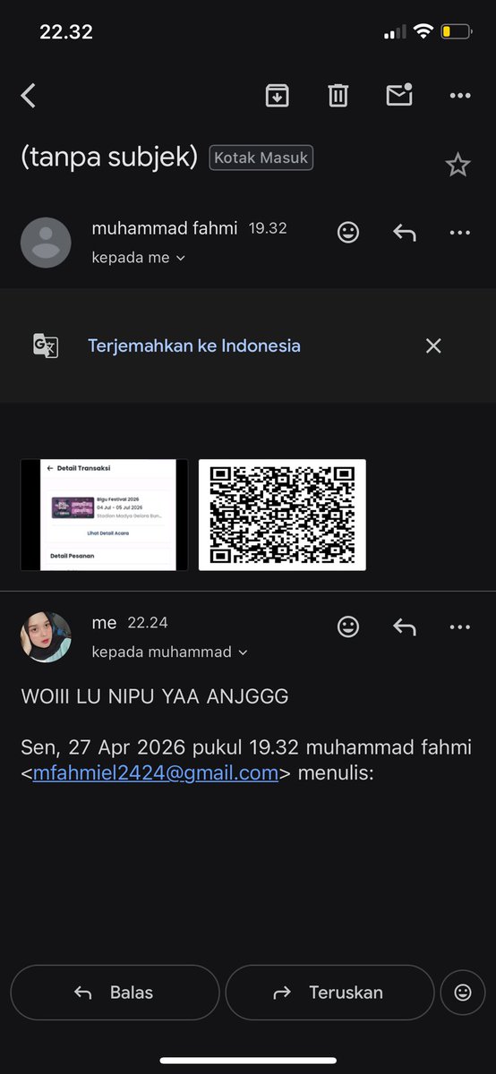 chanilvr03's tweet photo. HATI HATI PENIPU ATAS NAMA muhammad fahmi!!!! UNTUK YG BELI TIKET #bigufest gue abis ditipu 200rebu sialannn #zonauang #konser #festival #penipu https://t.co/CgW0gyWr5b