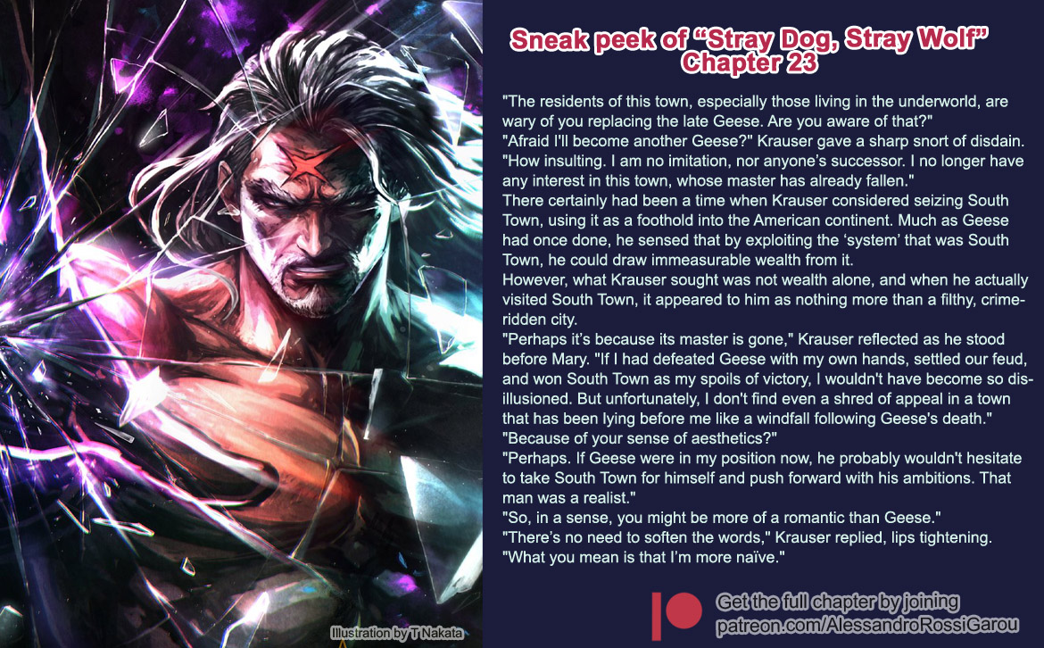 Kof_Lore's tweet photo. "Stray Dog, Stray Wolf" Ch 23 in English
Get in-depth knowledge about Krauser, the Emperor of Darkness, in this novel released in Japan in 2008. Support this translation over at Patreon! (link below) https://t.co/YrIzElt2sI