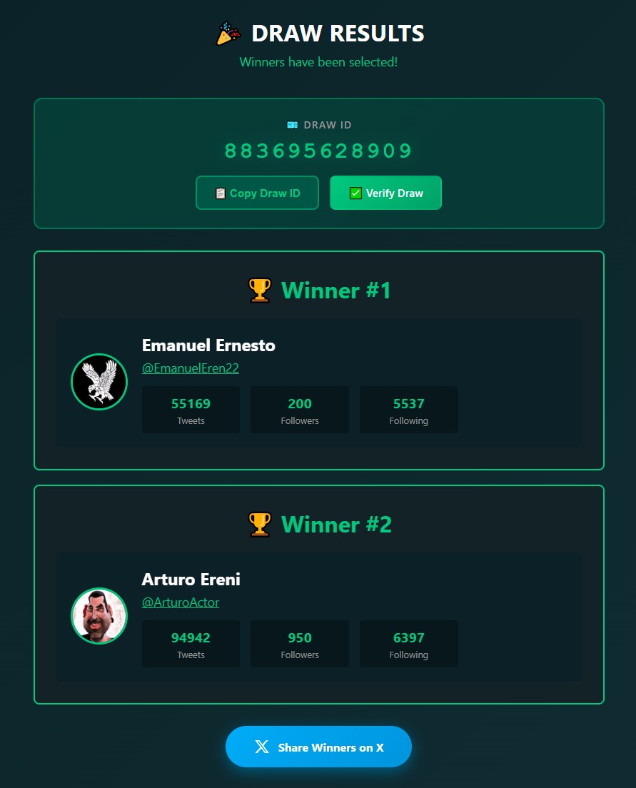 <a href="/DojoSystem/">Dojo System - APRIL 23 - RUMBRAL</a> <a href="/PlayRumbral/">RUMBRAL ❗️ Releasing April 23!!! DEMO available!</a> 🎉 Ganadores del Sorteo 🎉

🏆 <a href="/EmanuelEren22/">Emanuel Ernesto</a>
🏆 <a href="/ArturoActor/">Arturo Ereni</a>

Draw ID: 883695628909

Realizado a través de <a href="/twxpicker/">TwXPicker</a> twxpicker.com #TwXPicker #Giveaway

Escribirnos uno MD para indicarnos de qué plataforma queréis el juego de Rumbral.

Gracias a tod@s por participar.
