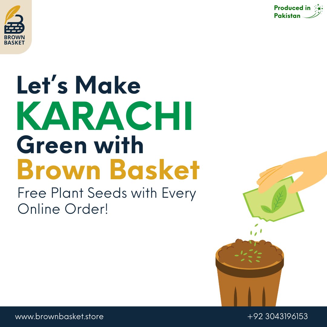 BrownBasketshop's tweet image. Good food for you… and something good for the planet.

Get FREE plant seeds with every online order from Brown Basket.
Let’s grow a greener Karachi.
#BrownBasket #GoGreen #Karachi #SustainableLiving