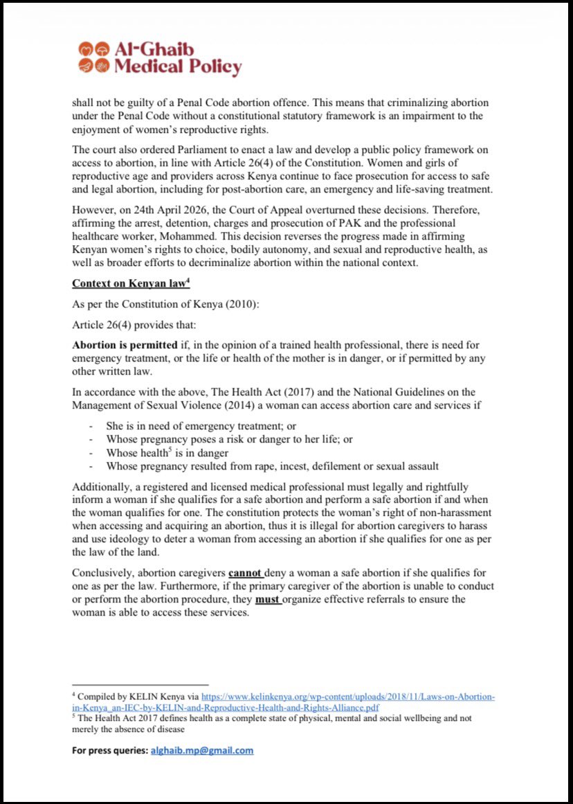 GhaibPolicy's tweet photo. You cannot eliminate abortion by law, you only eliminate safe abortion.

The reversal of Petition No. E009 of 2020 puts lives at risk by restricting access to essential healthcare &amp; increasing legal uncertainty for patients and providers.

Full statement: https://t.co/lGxGkKcqP2 https://t.co/gtDUrUwrbX