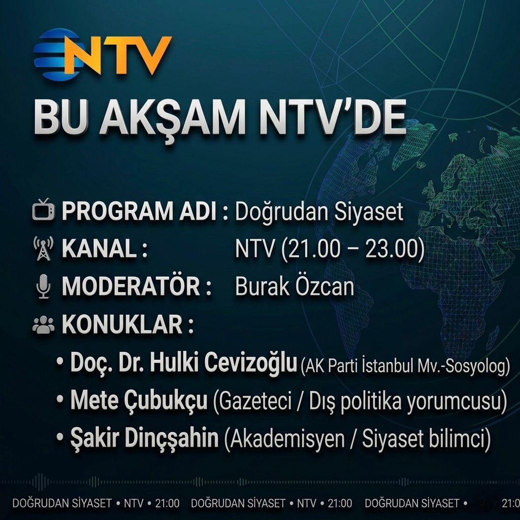 📍CANLI YAYIN 

Bu akşam saat 21.00'de NTV canlı yayınında olacağım.