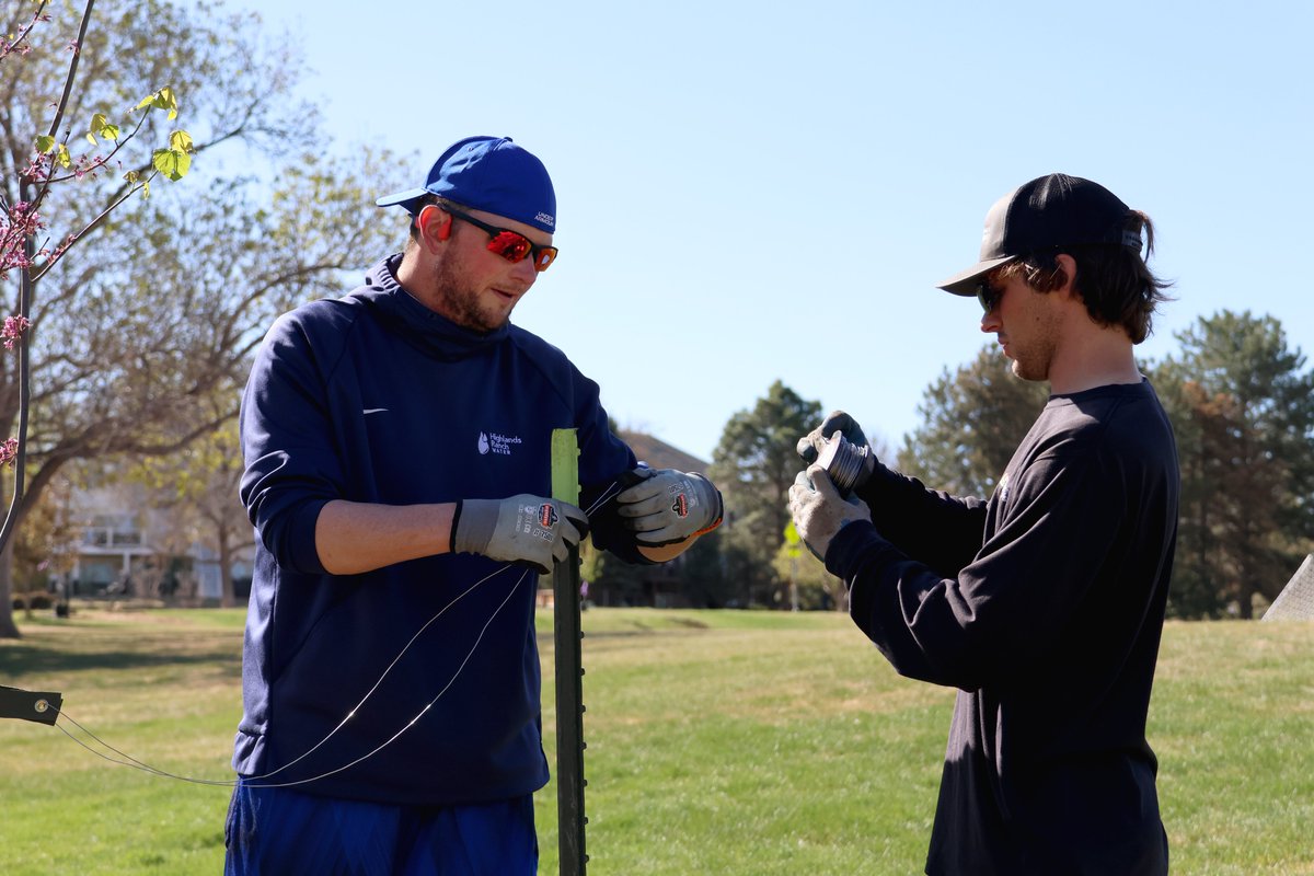 HRWater's tweet image. This past Friday, our team celebrated #ArborDay with volunteers from Scout Troop 870 and the Highlands Ranch Metro District’s forestry team, planting 15 new trees at Kistler Park to replace those lost in the 2023 tornado.