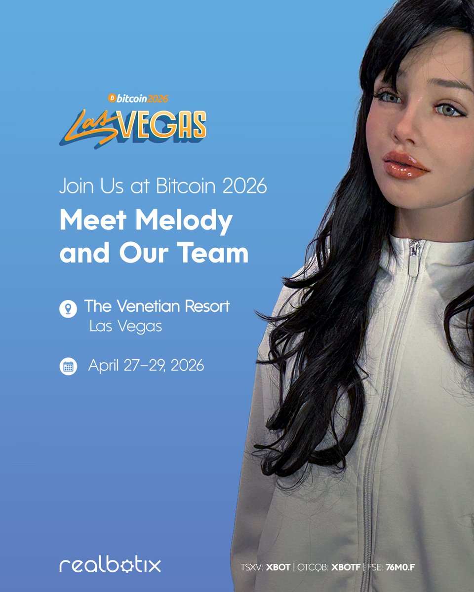 RealbotixCorp's tweet image. We’re live at #Bitcoin2026, April 27–29 at The Venetian Resort in Las Vegas.

As AI continues to expand, most of it still lives behind a screen. Real environments demand more. A face, a voice, and a body people can trust.

Meet Melody, our humanoid #robot serving as an official