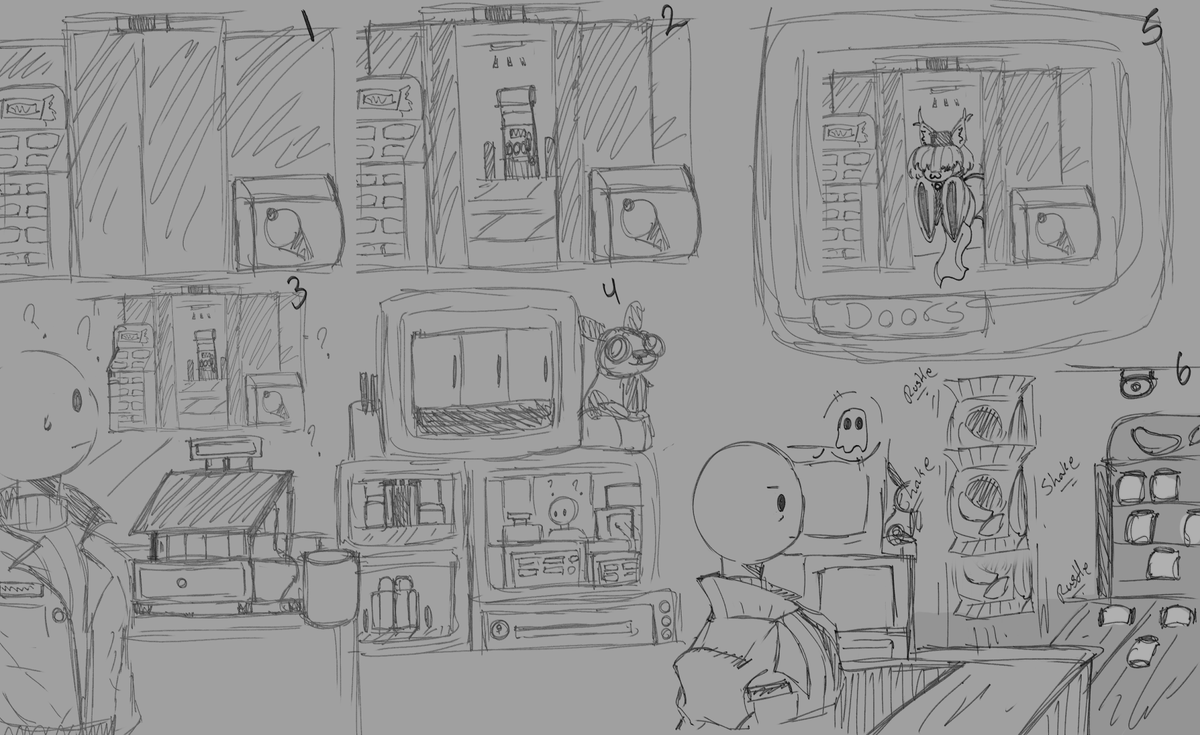 BunBunTushie's tweet photo. Convenience store ghost scribbles https://t.co/yjO1owz6ML
