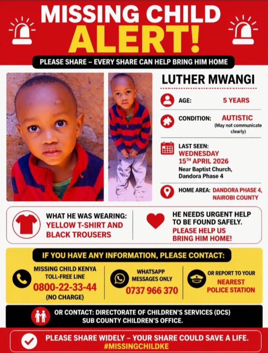 Repost Widely. Your repost can help bring Baby Luther Mwangi Home.