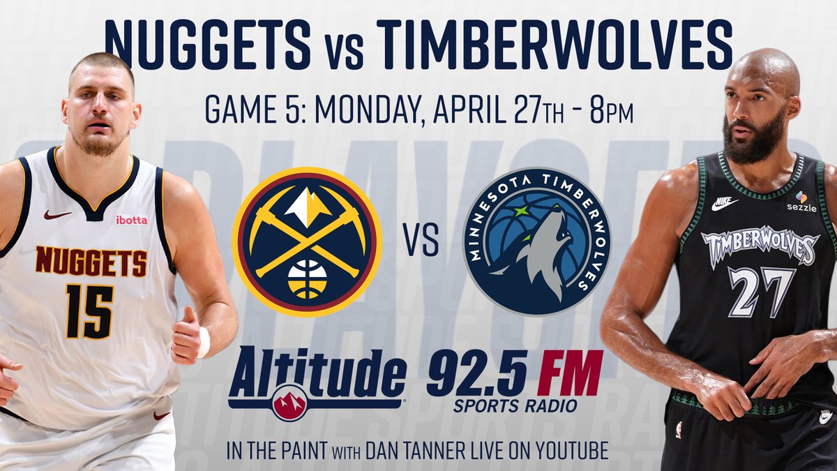 AltitudeSR's tweet photo. ROUND 1. GAME 5.

@Nuggets vs @Timberwolves on 92.5 FM

8pm | @TheRamosLawFirm Pregame with Berto
8:30pm | Tip with @Koznuggets &amp; @BallHog44
11pm | In The Paint with @DanTanner091 LIVE on YouTube, Twitch &amp; X

#MileHighBasketball #MileHighPlayoffs https://t.co/DHI7W8k8at