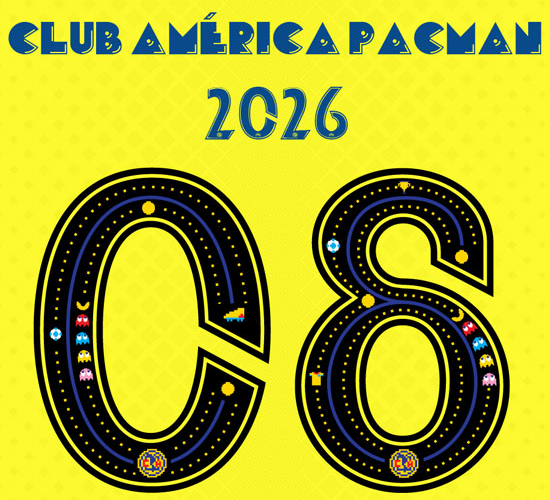 FontBall08's tweet photo. 🎮🟡 @ClubAmerica x Pac-Man La nueva tipografía une retro gaming y identidad de club:

Letras geométricas con estética arcade.

Números convertidos en mini-laberintos con Pac-Man y fantasmas.

Un diseño que conecta nostalgia gamer con pasión futbolera. ⚽✨ https://t.co/8GzpMdRqEe