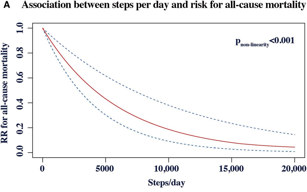 BowTiedPhys's tweet photo. Very few health levers keep reducing risk the more you do them.

Low-intensity, low-impact movement spread throughout the day is one of them.

Simple prescription: Walk more &amp; walk often. https://t.co/NxKiPZVKlN