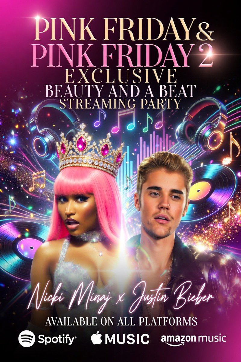 PrettyHustlerzz's tweet photo. 🌼Today’s 🎧Focus Is 💗
#PinkFriday X #PF2 X #BeautyAndABeat 

🌼Barbz let’s align and elevate🌼
It’s time to show out for the Queen. 

🌸Stream #PinkFriday: In full 
let Roman take over your playlists. The energy the bars and the classics… this album still reigns.

🌼Pair it with the timeless banger Justin Bieber Beauty and a Beat ft. Nicki Minaj. That verse never misses.

🌸 Let’s stream both heavily across all platforms Spotify, Apple Music, YouTube, Amazon . And let’s push these numbers where they belong.

🌼Drop your current rotation below 👇 tag a fellow #Barb and let’s make the timeline gag today. Consistency is key, queens 💅

🌸🎧🎀: #PinkFriday : https://t.co/kkC61pC0pm

🌸🎧🎀#PinkFriday2 :https://t.co/d3HRrw1Dql

🌸💄🎙️💰: https://t.co/YXk19Cu2Ab

🌸💄🎤: https://t.co/9VPJnT1LHN

🌼: #BarbzCurator : 
@PrettyHustlerzz 

#PinkFriday #PinkFriday2 
#BeautyAndABeat #StreamNicki #NickiMinaj #Barbz #24_7Streaming