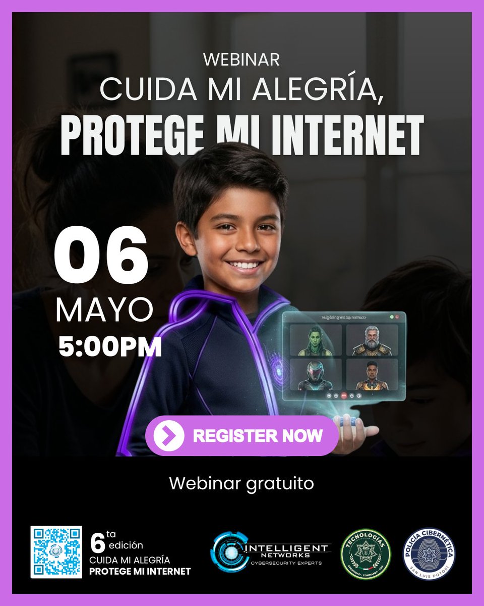 CiberneticaSLP's tweet image. 🚀📱¡#ALERTA DE EVENTO ESPECIAL! 🌐
¡Regístrate ahora y forma parte del cambio! ¡No te lo pierdas! 🎉🙌 
i-networks.webex.com/weblink/regist… 
¡Te esperamos para hacer de Internet un lugar más #seguro y protegido para todos!🌟

#BeIntelligent #CuidaMiAlegria #ProtegeMiInternet