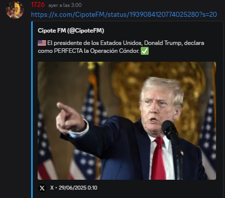 🔴ULTIMA HORA:

Fran_1726 comparecerá ante el juez por su actuación en la Operación Cóndor y sobre su relacion con el intento de asesinato de Donald Trump

#OperacionCondor #DonalTron