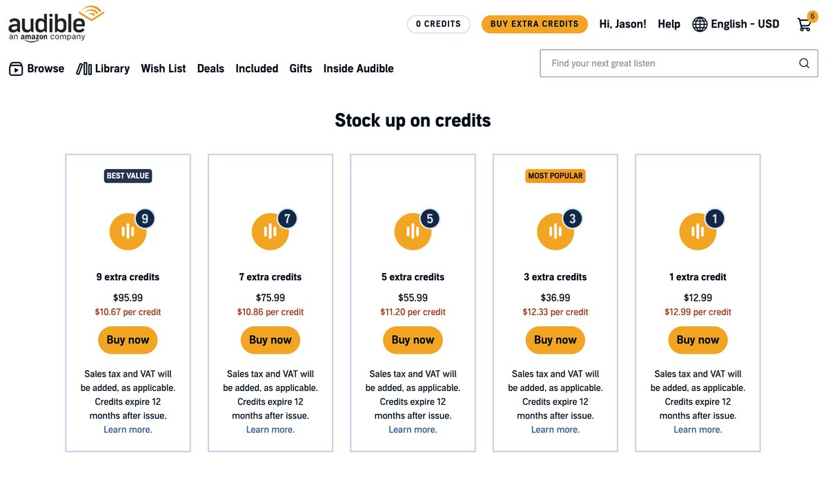 jsnbuchanan's tweet photo. @amazon & @audible_com I buy a lot of books through you to gift. This morning I found out that I cannot use a 9 credit pack purchase to gift books with. This is utter non-sense. Additionally, I had to spend 40 minutes in your customer support hell, five agents later, 2 useless AI agents + 3 humans / transfers, each asking me to repeat the same information, look up order numbers, repeat amounts, etc. Am I working for you? Or should you be working for me? I finally have my money back in 5 to 7 business days for the pleasure of patronizing your service. You owe me and all the other customers our time back. 

You're market winning strategy until several years ago was to offer customers convenience + customer obsession. BUT, now, you've pivoted to "keep the customers money as long as you can," "customers will give up on refunds if we make the process frustrating enough," and "profit above all."

For what it's worth, there are other options, and next time I purchase, I'll be looking for those vendors instead. Giving the creators of the value, the 30-60% margin you charge them for the "convenience" of using your market-place. 

PS: I don't see anything about a no-gifting policy on your purchase page. Maybe I need to file a complaint with the Better Business Bureau and Federal Trade Commission for your subversive advertising tactics. I bet there's also a good amount of public sentiment to warrant a class action lawsuit. Any lawyers care to comment?
