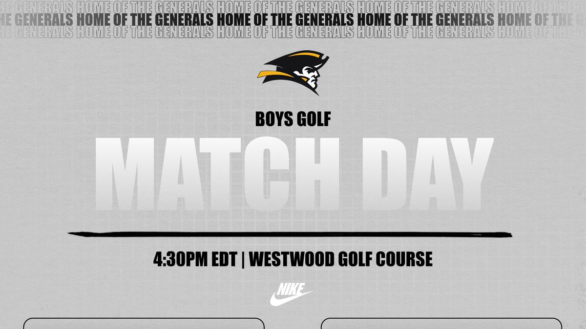 CCSCAthletics's tweet image. ⛳ MATCH DAY! Our Boys Golf team is ready to compete TODAY at 4:30 PM EDT at Westwood Golf Course! Let's cheer on our Generals! #GoGenerals