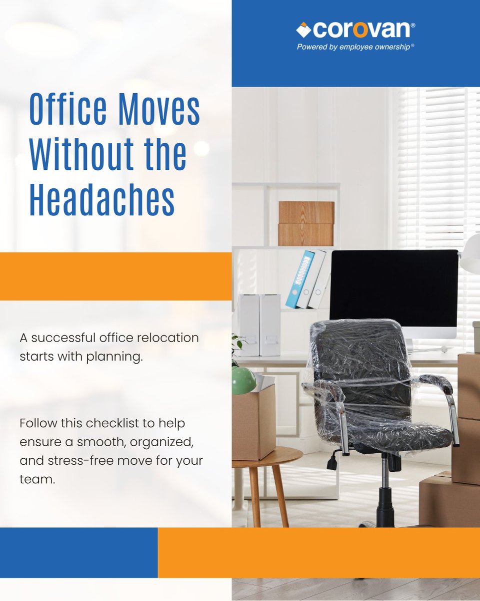 CorovanMoves's tweet image. Office moves don’t have to be stressful. With early planning, clear communication, and the right relocation partner, businesses can transition smoothly into a new workspace. #OfficeRelocation #CorporateMoving #FacilitiesManagement #OfficeMove #Corovan
ow.ly/ZGjv50YOLTm