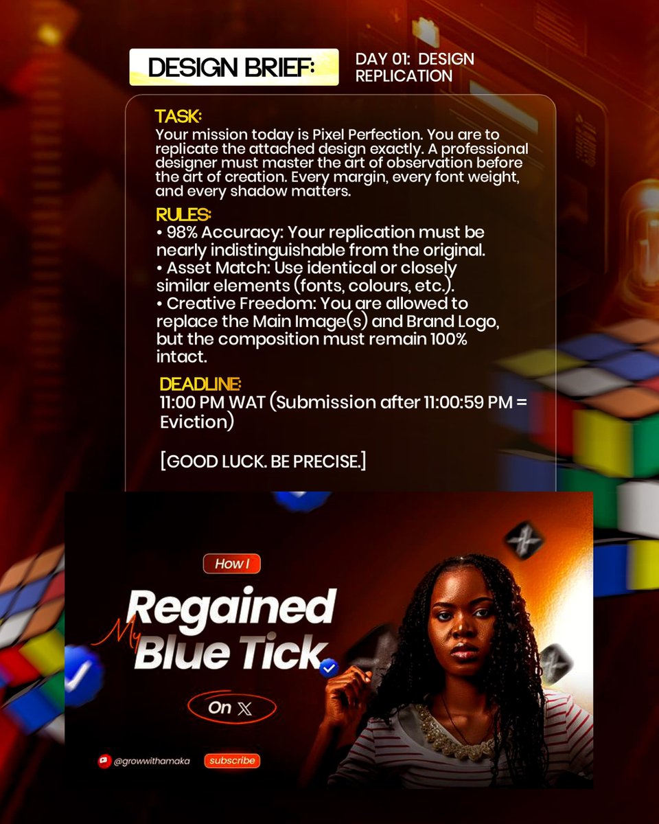 Yusluv_graphix's tweet image. I have always enjoyed replicating strong designs because it trains my eye to notice what makes them work.

Day 1 of the 21-day challenge focused on Background Manipulation, Layout and Hierarchy. 
How did I do?

#DesignSprint #DesignSprintDay01 #TheDesignWave #21DaysOfDesign