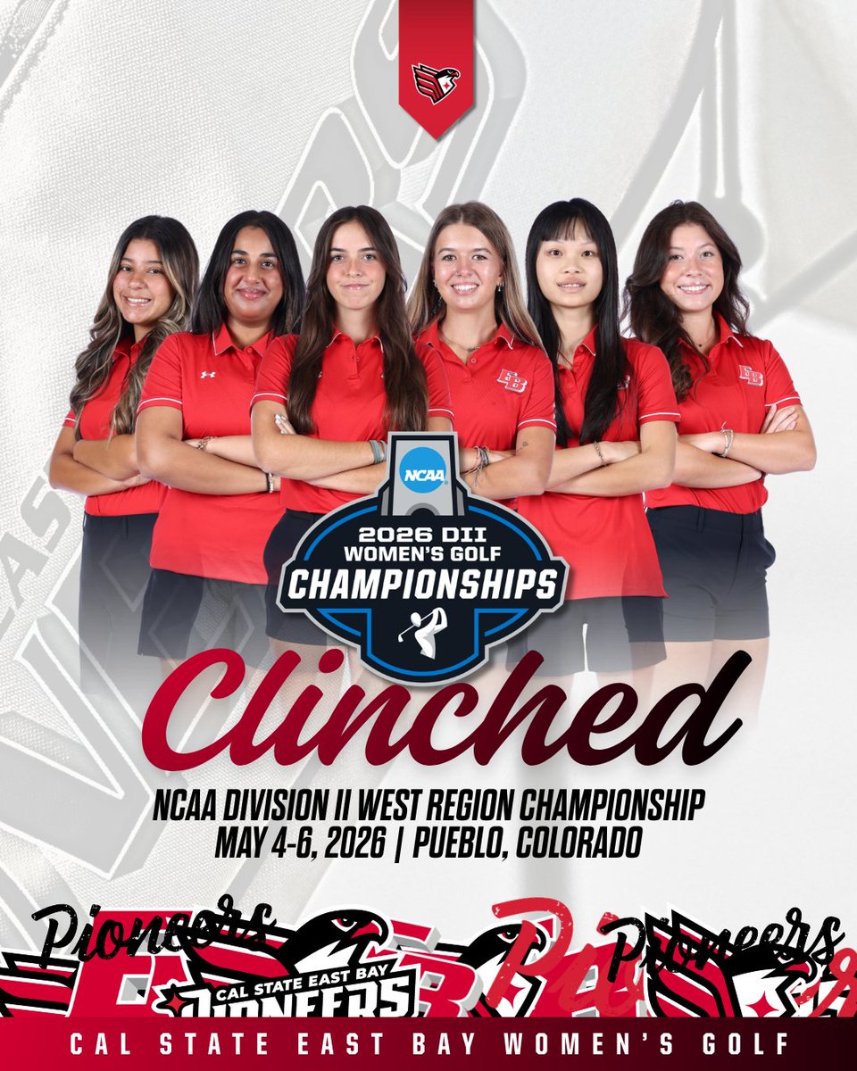 EastBayPioneers's tweet photo. ⛳: The Pioneers have secured their spot in the NCAA Division II Women's Golf West Regional. They will travel to Pueblo, Colorado May 4-6, 2026 to compete to advance.
Go Pioneers!
#bEBold | #ncaadii | #golf https://t.co/J8xM6y5j1Y