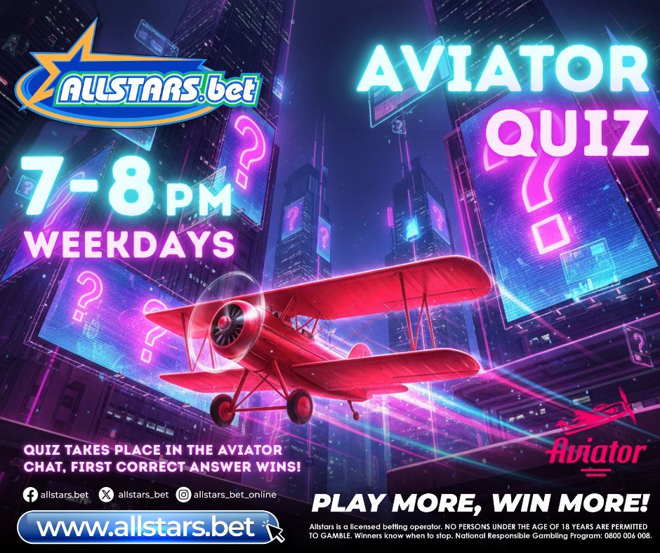 allstars_bet's tweet image. 🚀 Aviator Quiz: Weekday Showdown

🕖 7–8PM | Aviator Chat

⚡ First correct answer wins - speed is everything!

Sharp reflexes, big rewards. Are you in? 🌐💥 

#Aviator #AllStars #LockedIn #Quiz