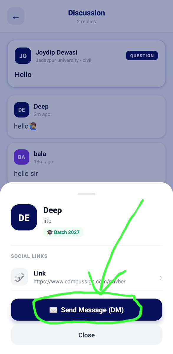 JoydipDewasi's tweet image. 🚀 Community Update

💬 DM feature is live!
Tap a user’s name → open profile → start chatting

⚠️ Google login issue for some users (fix coming soon)
👉 Use Email &amp;amp; Password for now (save it 🔐)

📱 Update app: play.google.com/store/apps/det…

#Campussign #NewUpdate #DMFeature