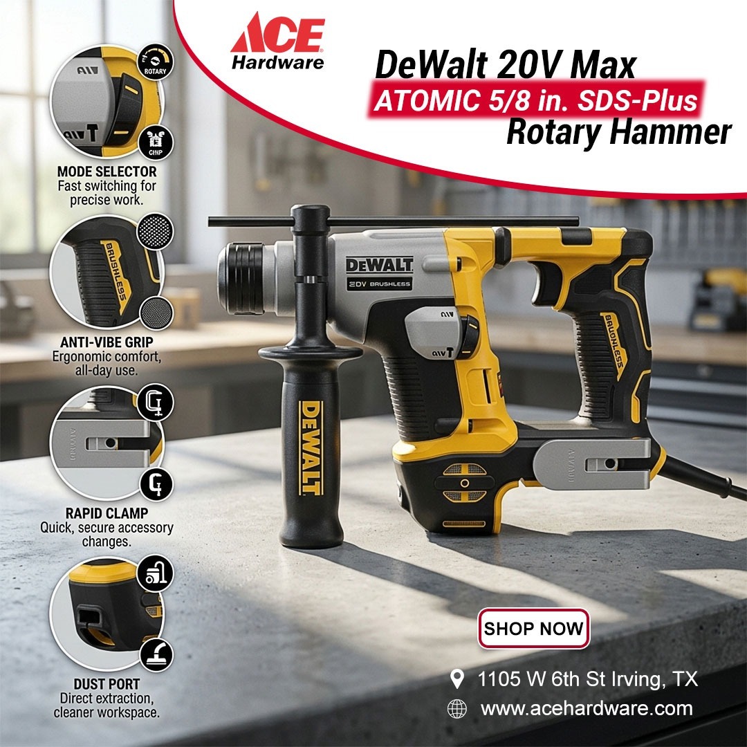 AceIrvingtx's tweet image. 💪 DeWalt 20V MAX ATOMIC 5/8” SDS-Plus Rotary Hammer – Power Built for Tough Jobs!

Handle concrete drilling and heavy-duty tasks with confidence using the DeWalt ATOMIC Rotary Hammer.

⚡ Powerful performance for drilling &amp;amp;... Hardware!
acehardware.com

#AceHardware