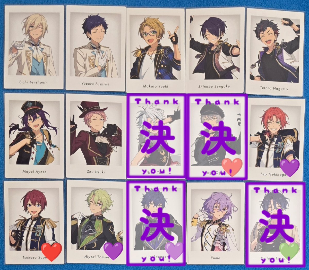 ritsu_jt's tweet photo. 【交換】
あんスタ ぱしゃっつ 10周年 特典

譲）英智 弓弦 真 忍 鉄虎 マヨイ 宗 レオ 司 日和 ユメ

求）零 燐音 凪砂 ジュイス
※💜零 ジュイス
※❤️零 燐音 ジュイス
※数調整にてお返事お時間頂く場合有ります
※纏めて優先 https://t.co/L9iCU81Uby