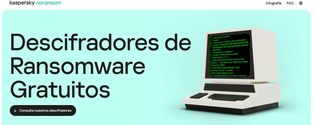 KasperskyES's tweet image. 💡 Si has sido víctima del #ransomware, recuerda que en  kas.pr/no_ransom_es vamos añadiendo descifradores gratuitos y herramientas para eliminarlos.

Consejo: NO pagues el rescate. Pagar no garantiza nada y alimentas la industria del cibercrimen. 🤚