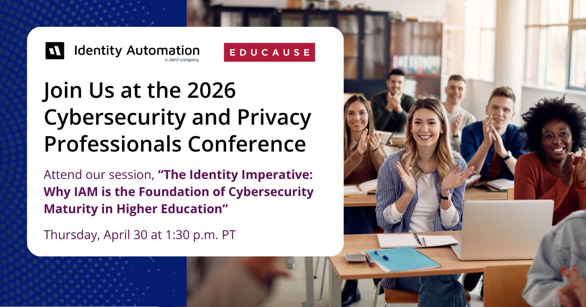 identityauto's tweet photo. Join our talk at EDUCAUSE’s 2026 Cybersecurity &amp; Privacy Professionals Conference!

The Identity Imperative: Why IAM is the Foundation of Cybersecurity Maturity in Higher Ed.
🗓 Thurs, 4/30
⏰ 1:30–2p PT
📍Pacific Ballroom B (Floor 2)

#EDUCAUSE  #EdTech #HigherEdIT https://t.co/L5zl25ObI2