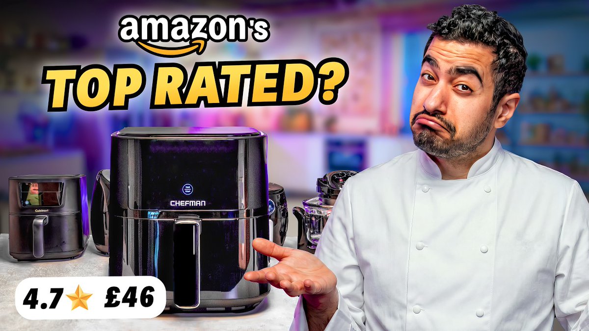sortedfood's tweet photo. Are Amazon’s top-rated air fryers under £50 actually worth it? 👀 

Chef Kush and Mike test 5 of the highest-rated models for power, crispiness, cleaning and more... then compare their rankings to Amazon’s. Did the reviews get it right?

Watch now: 
https://t.co/YmIIUEeMRI https://t.co/c3GE7jiLcu