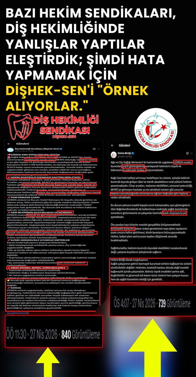 BAZI HEKİM SENDİKALARI, DİŞ HEKİMLİĞİNDE YANLIŞLAR YAPTILAR ELEŞTİRDİK; ŞİMDİ HATA YAPMAMAK İÇİN DİŞHEK-SEN'İ "ÖRNEK ALIYORLAR".

Dişhek-Sen olarak sahadan gelen sorunları dinliyor, araştırıyor ve çözüm üretmeye odaklanıyoruz. Diş hekimliği alanında emek verilerek hazırlanan