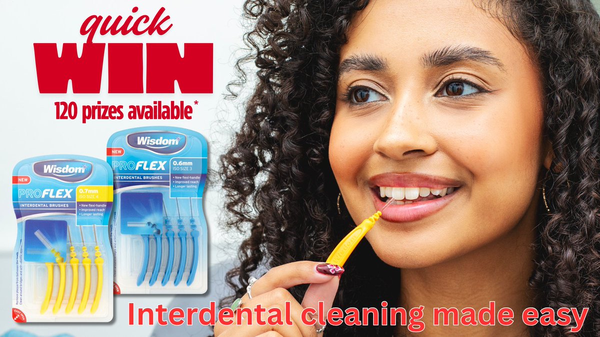 #Giveaway 
#WIN 1 of 120 #WisdomToothbrushes Pro Flex Interdental Brushes *0.6mm or 0.7mm (60 of each)
See more: bit.ly/4ebMhTF

To enter: 
1. LIKE our page &amp; post  
2. REPOST to your timeline
3. COMMENT below preferred size: 0.6mm or 0.7mm
Ends 18.05.25 
UK ENTRIES ONLY