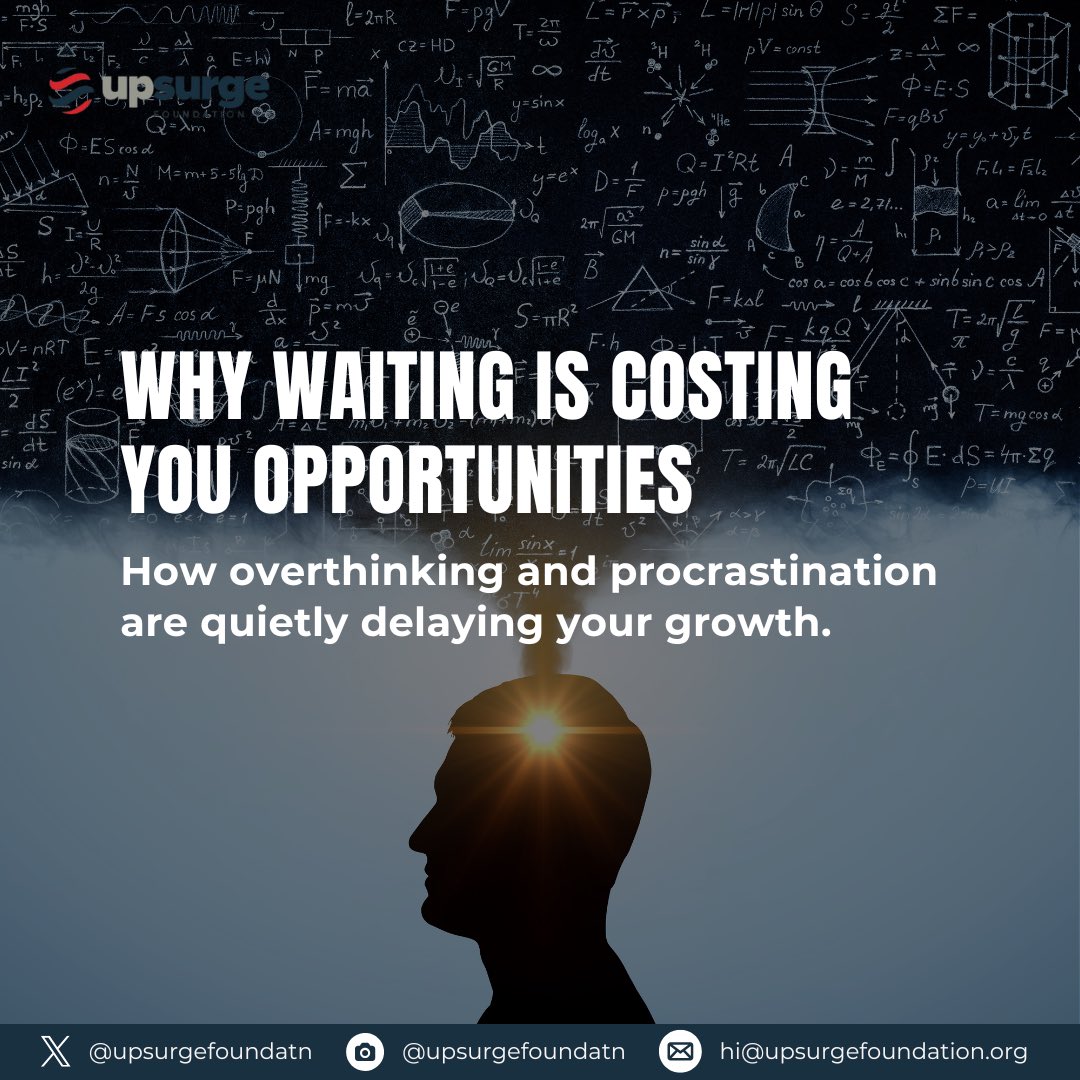 upsurgefoundatn's tweet image. A lot of people are not stuck. They’re just waiting, waiting to feel ready, to feel confident or waiting for the “perfect time.”

Most of the time, that moment never comes because clarity doesn’t come from thinking more.
#procrastination #overthinking #clarity #progress #upsurge