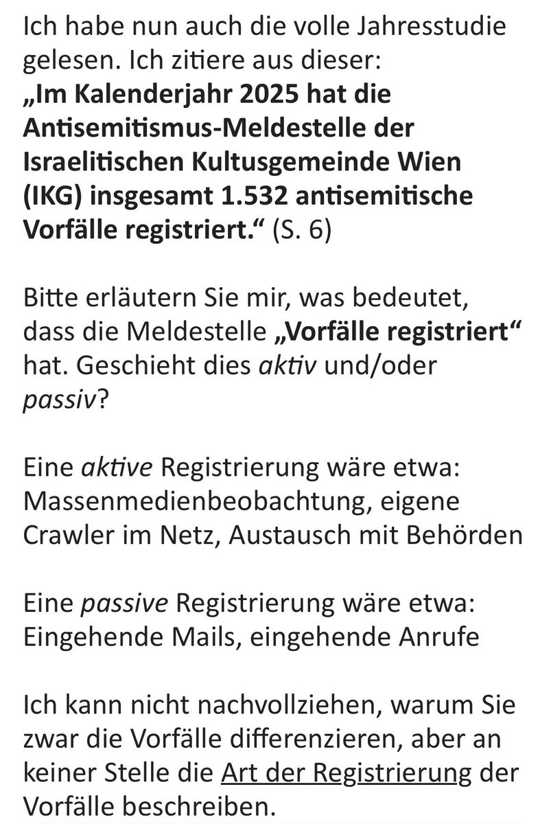 SprachPhilo's tweet image. Ich habe der österreichischen #Antisemitismus-Meldestelle vergangene Woche eine einfache, aber wohl für ihren Aussagekern zentrale Frage gestellt und um Antwort bis heute 18 Uhr gebeten. Eine Antwort ist nicht erfolgt. Mittlerweile scheinen alle einschlägigen Institutionen von