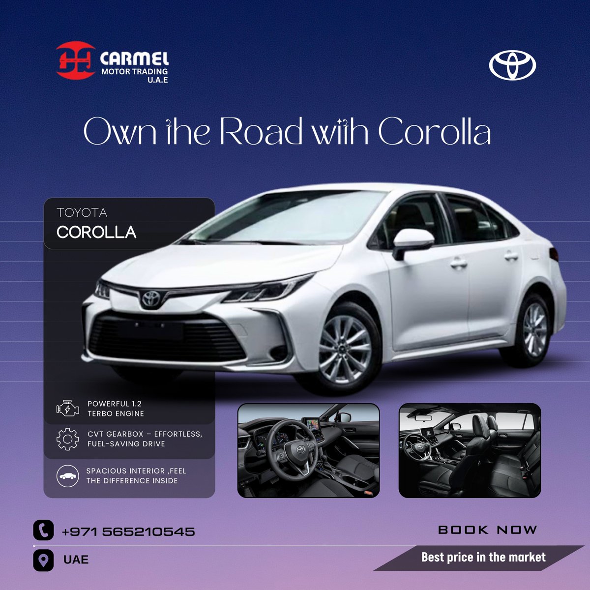 CarmelUae's tweet image. Own the Road with Toyota Corolla – Comfort, Performance 

📍 Location: UAE
📞 +971 565210545

#ToyotaCorolla #CarUAE #SedanLife #DriveInStyle #FuelEfficient #CarmelMotorTrading #UAEcars #carforsale #UAEVehicles