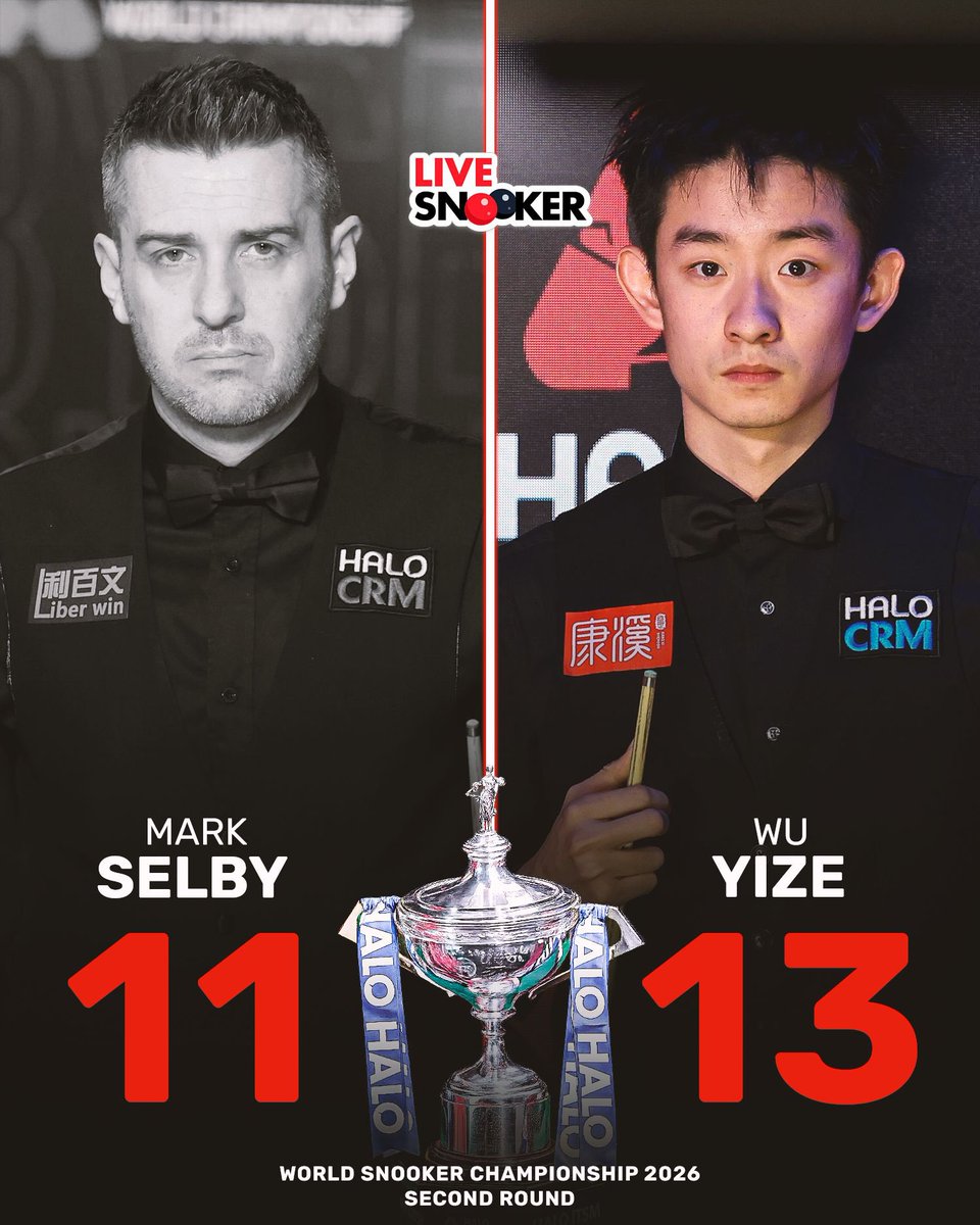 𝗪𝗨 𝗦𝗣𝗘𝗟𝗟𝗦 𝗧𝗛𝗘 𝗘𝗡𝗗 𝗙𝗢𝗥 𝗦𝗘𝗟𝗕𝗬 👀 

4️⃣x World champ Mark Selby is out as Wu Yize continues his groundbreaking run at the Crucible ❌
