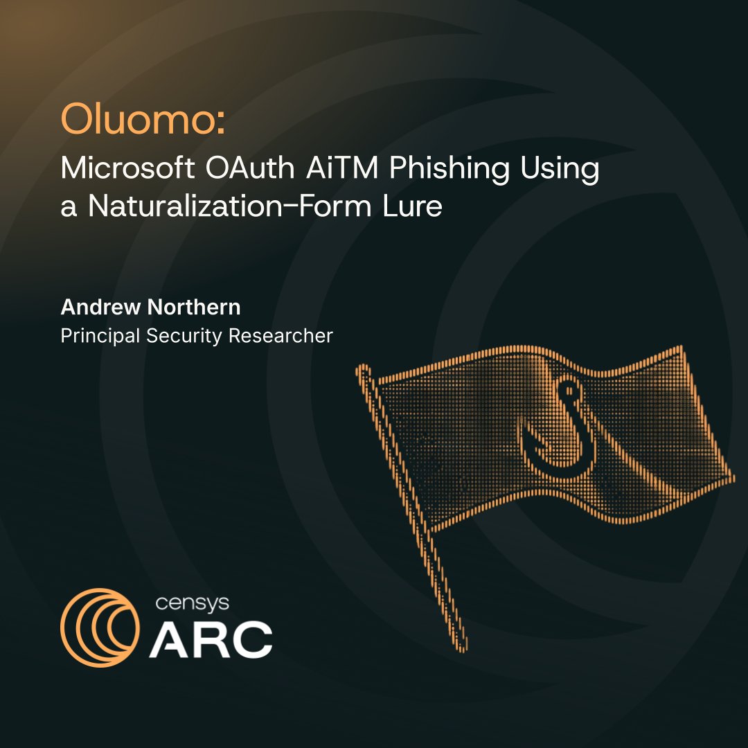 censysio's tweet image. New from Censys ARC™ researcher @ex_raritas:

“OLUOMO:” an AiTM phishing cluster harvesting Microsoft credentials and session tokens.

Compromised sites: Azure &amp;amp; OAuth
Specific lure: U.S. naturalization form

Research here ↓ hubs.ly/Q04dcPF-0 #CensysARC #Phishing