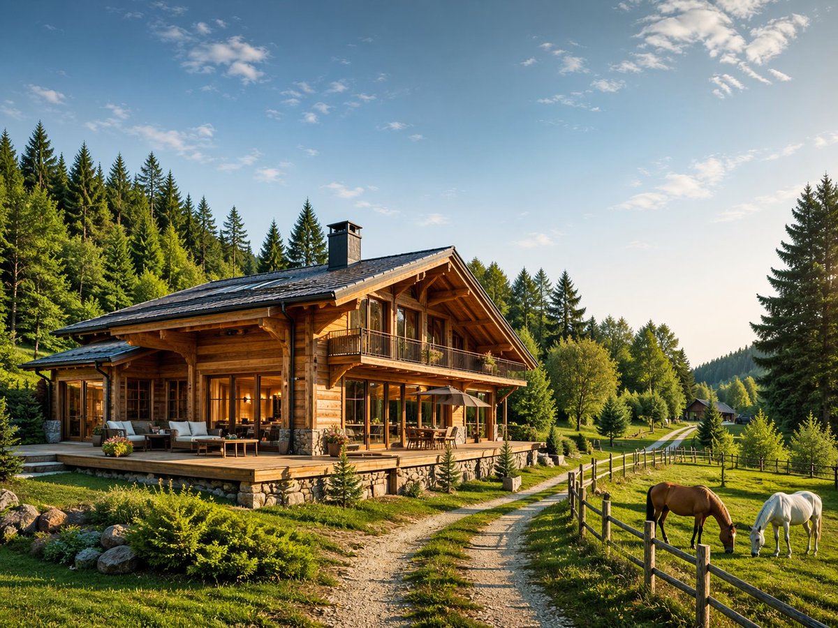 nabilbo's tweet photo. Sur du plus long terme, mon rêve pour la retraite, maison en bois (certes avec un certain standing) mais loin du tumulte et de la pollution des grandes villes, entourée d'arbres et avec comme compagnie livres, 2 bons chiens de garde et 2 chevaux!
Merci #chatgpt images https://t.co/wbPYIMOVeT