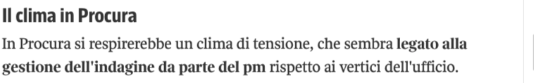 Fonte: <a href="/Corriere/">Corriere della Sera</a> 
stranamente in procura c'è un clima di tensione, stranamente i vertici della Procura che tifano una squadra e il Pm sono ai ferri corti. Chissà chissà....
I pentaumiliati sono nervosetti e stanno inviando le veline c far sapere che #Inter non c'entra #radiala