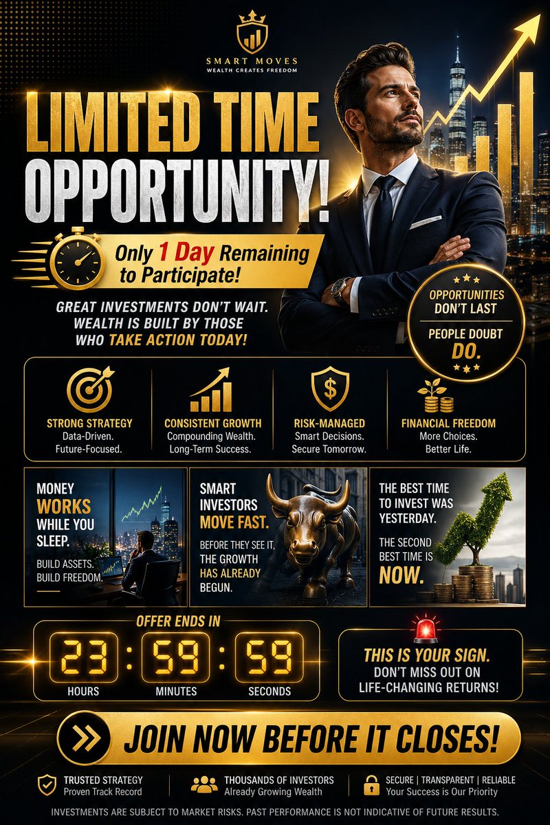 ngbede1990's tweet photo. 🚨 FINAL 24 HOURS 🚨

Limited Time Opportunity is almost closed! ⏳
Only 1 Day Remaining to participate in a wealth-building move smart investors are watching.

⚡ Join before the doors close.
https://t.co/62ZE00Vd1W
#Investment #WealthCreation https://t.co/5mPLXNoAT3