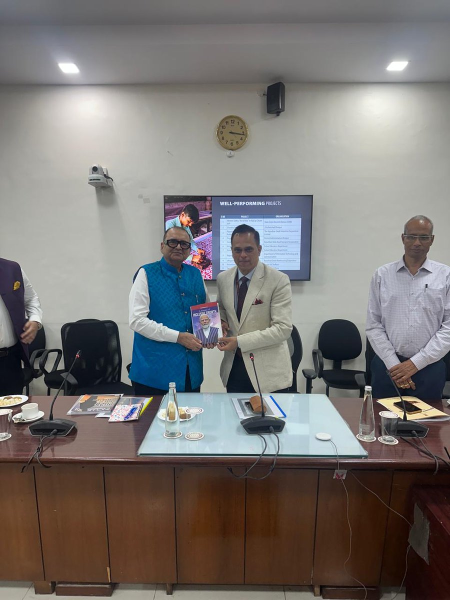 DhanjalDr's tweet photo. Rajasthan has been a momentum state. In #StateOfGovernance Report for #Rajasthan 2025, the state has jumped to #7 nationally. I thank @svoruganti1466 for hosting delegation led by @SkochSameer at Jaipur. #ModiNomics: A Journey of Inclusive Growth was received by him. @RohanSkoch https://t.co/PTRoS4O368