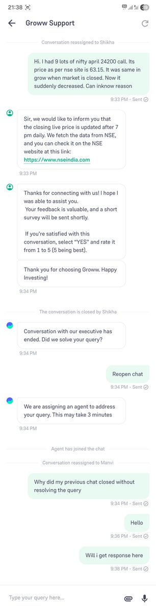 cjaichandra's tweet photo. @_groww  Is this how you reply to your customers. Their service is pathetic. They customer care is for name sake. You will loose market if you maintain same https://t.co/2LCsUgafHv