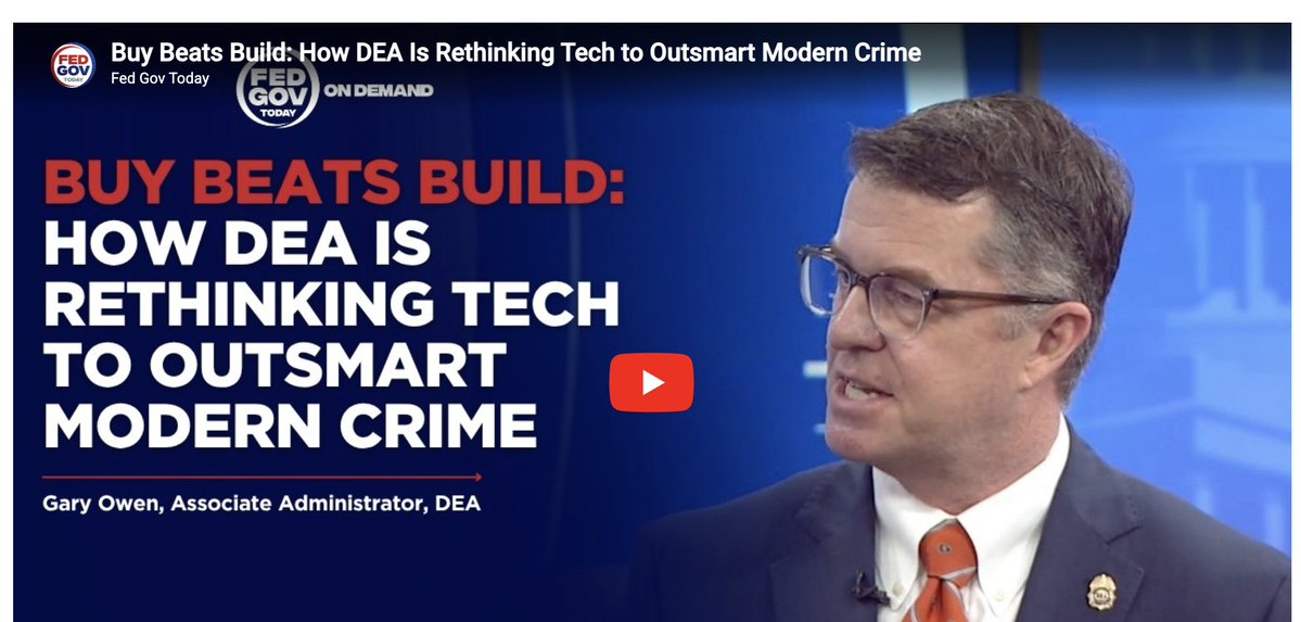 DEAHQ's tweet image. #ICYMI #DEA Assoc. Admin. Gary Owen spoke w/ Francis Rose on Fed GovToday about the “buy versus build” debate &amp;amp; how DEA is focused on acquiring best-in-class commercial tech rather than building solutions in-house to combat drug crime.  fedgovtoday.com/guests/buy-bea…

@TheJusticeDept