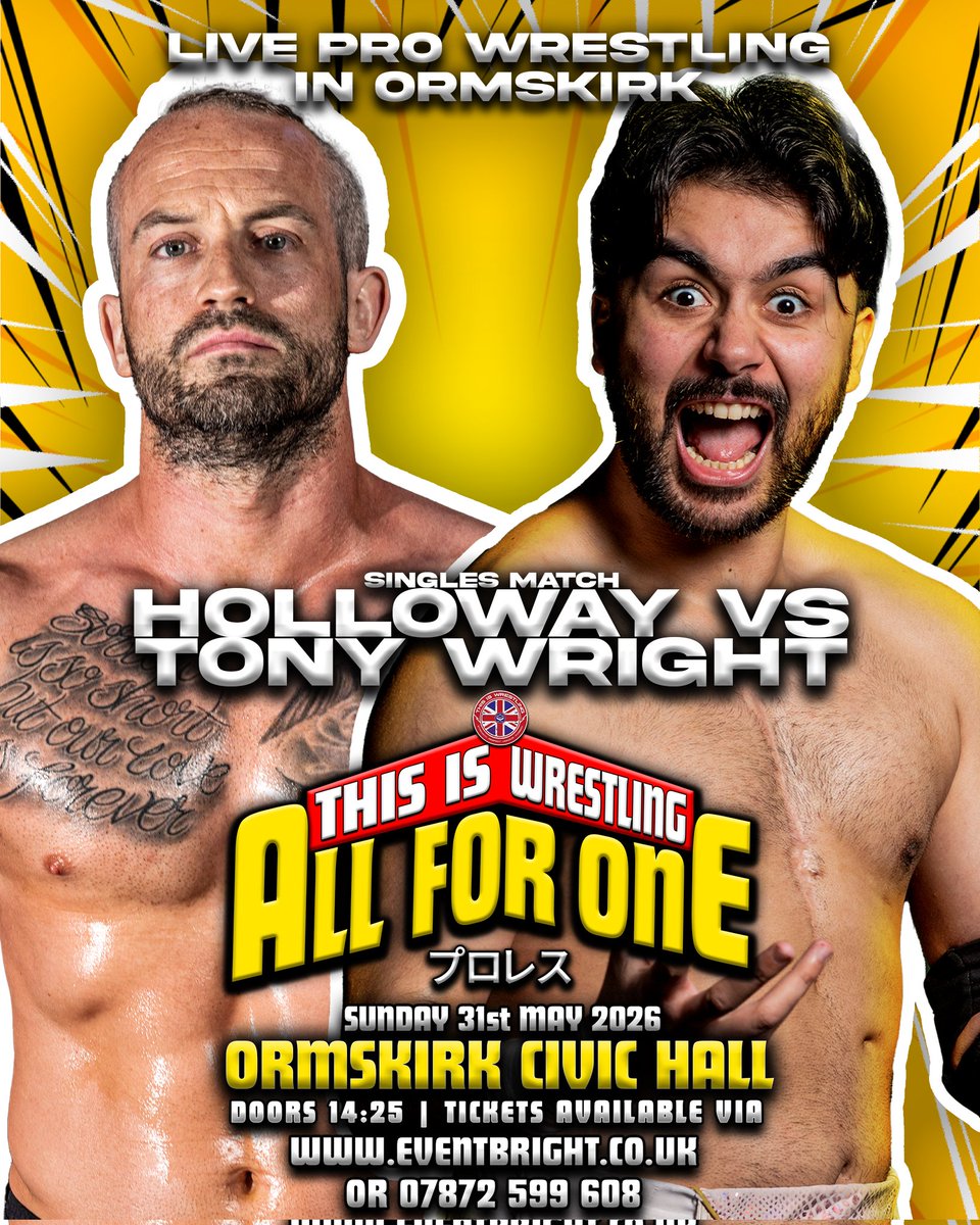 thisis_wrest's tweet photo. Match Announcement 

Holloway v Tony Wright 

It's the vegan warrior v the greatest showman who will pick up the victory?

Get your tickets now at Eventbrite using the link below 
https://t.co/Q8cYe9Jte3 https://t.co/i9GD1wbJfk